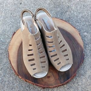 Skechers| Parallel Trapezoid Wedge Slingback Sandals Comfort Casual US 7.5 Tan